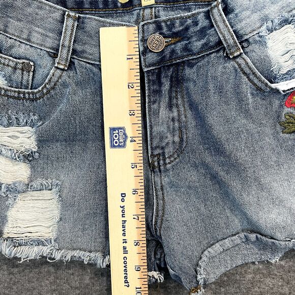 WAYAN | Raw Edge Denim Jean Shorts Floral Embroidery L/G Waist 27 Daisy Dukes - Picture 8 of 12